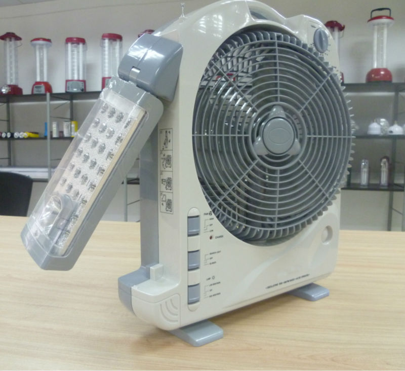 solar power 12 Inch Rechargeable Fan with LED Lamp & Radio