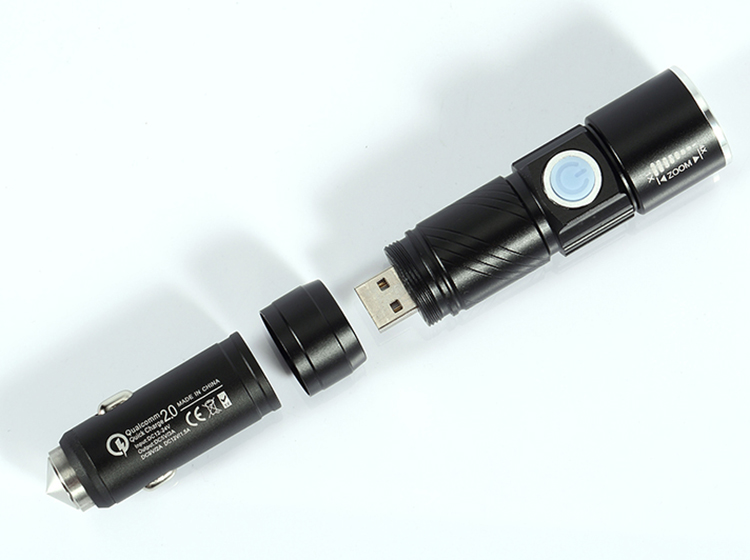 Teyoza 2019 Waterproof long range torch light rechargeable led  torch flashlight  with safety hammer