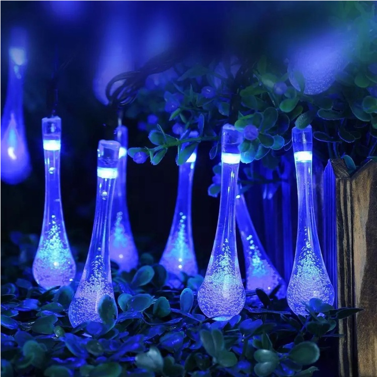 Solar Outdoor String Lights 20ft 30 LED Warm White Water Drop Solar String Fairy Waterproof Lights Christmas Lights