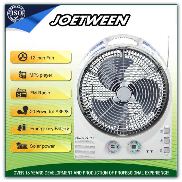 Outdoor exhaust small radiator AC/DC rechargeable electric motor fan with radio solar battery emergency light