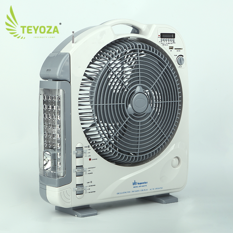 Teyoza factory direct selling 12 inch solar powered rechargeable fan with LED light
