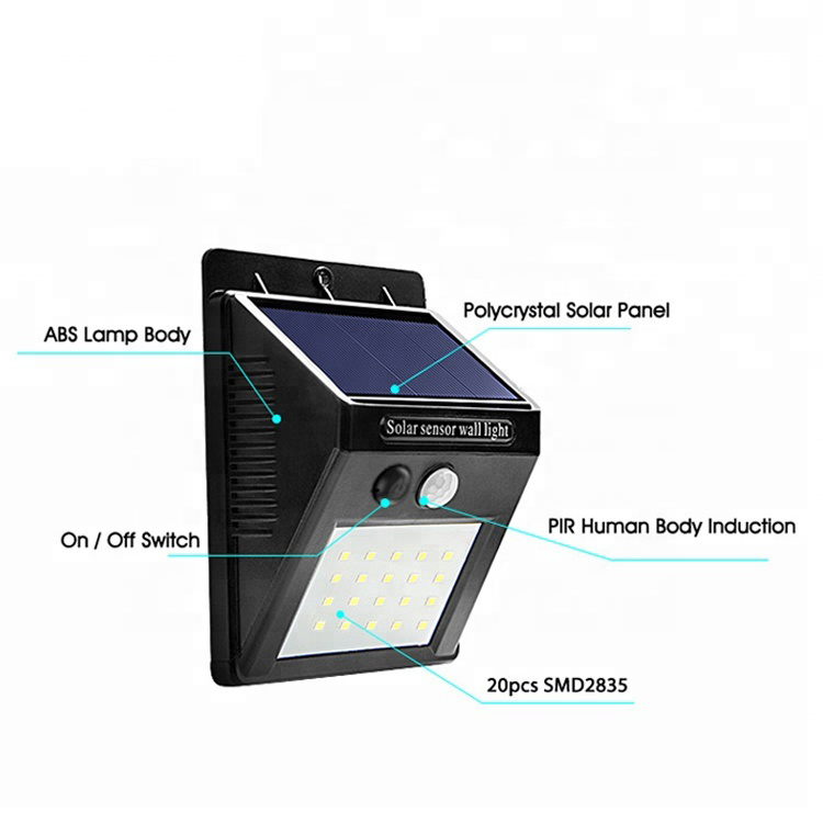 Hot Sell High Brightness LED Wall Light 3.7V 1200mAH Li-ion Battery Solar Motion Sensor Outdoor Wall Lighting Garden Lights