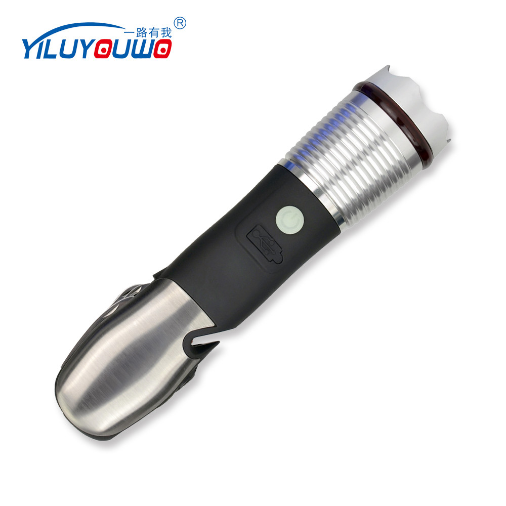 Hot Promotional Product Gift USB 18650 Rechargeable Multi-tools Safety Hammer T6 LED Flashlight For Car
