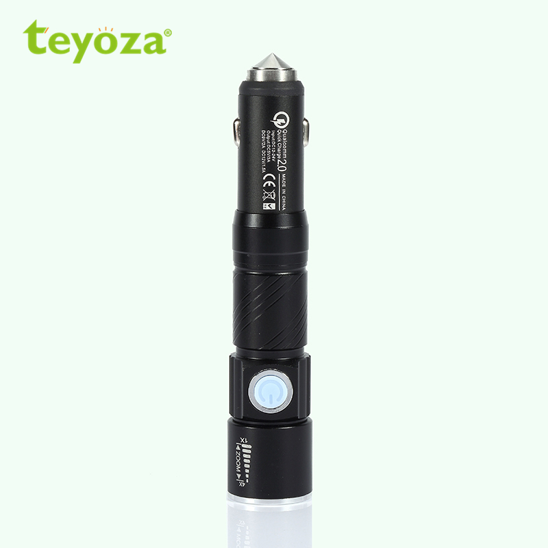 rechargeable magnet emergency 3W LED aluminium alloy housing SOS flashlight  with Car Charger and Safety Hammer