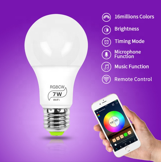 Smart Light Bulb, RGBW Wi-Fi LED Bulb Dimmable Multicolored Lights, Compatible with Alexa and Google Home
