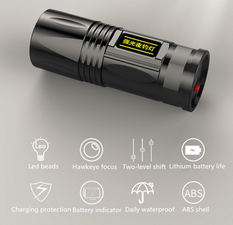 LED Fishing Lights USB charging glare LED waterproof Flashlight 4-color light source telescopic focus fishing lamp