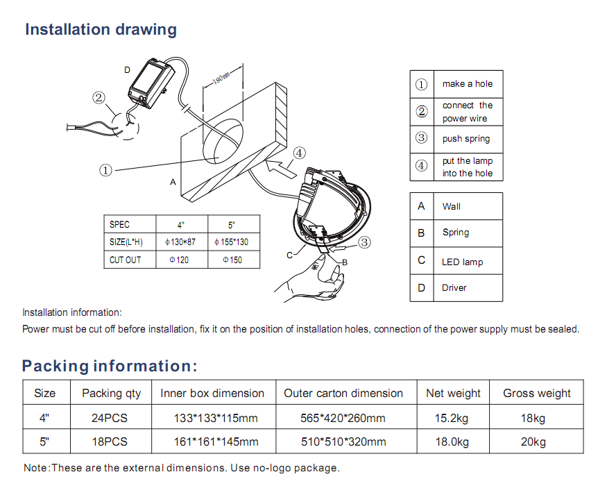 led ceiling panel mount light /down light