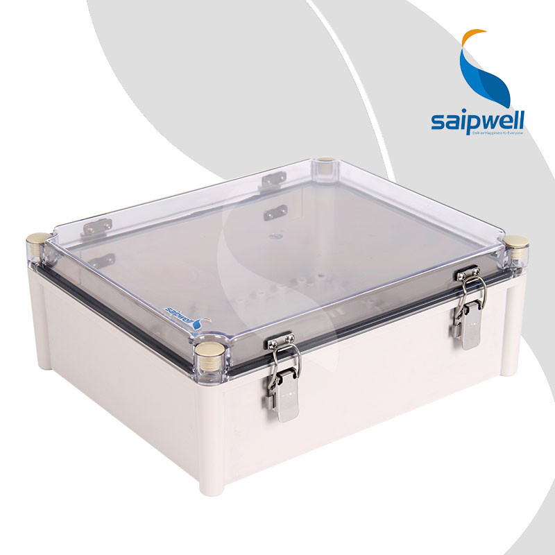 Manufacturer Saipwell High Quality Transparent Cover Electronic ABS Enclosure with Hinge 340*280*130MM