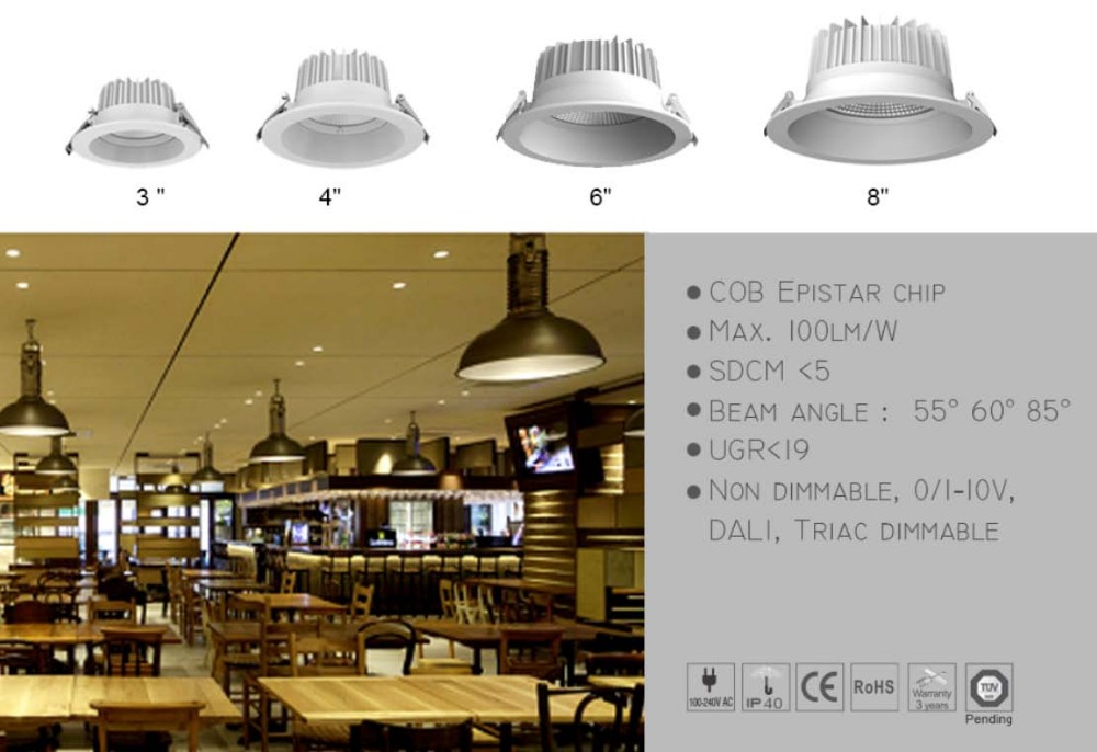 12W COB led downlights, SDCM<5,UGR<19 COB downlights