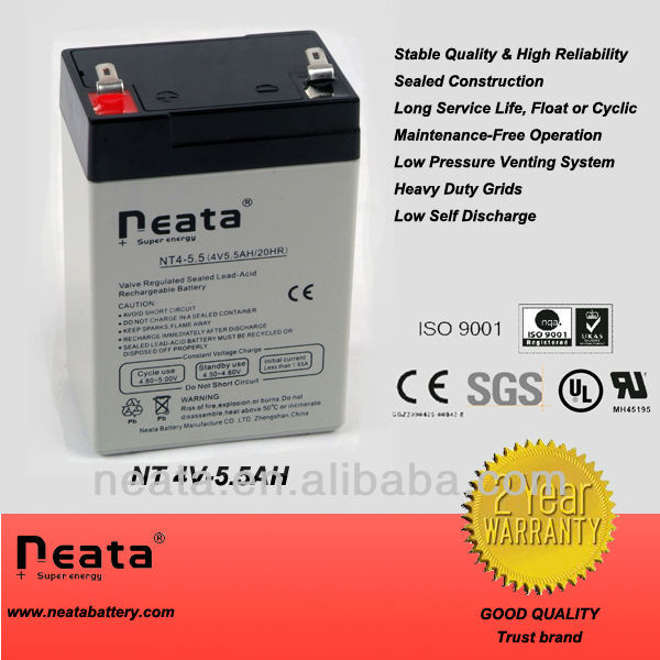 Lead acid AGM battery 4v5.5ah rechargeable long lifespan CE ROHS REACH ISO listed for control system & electric tools
