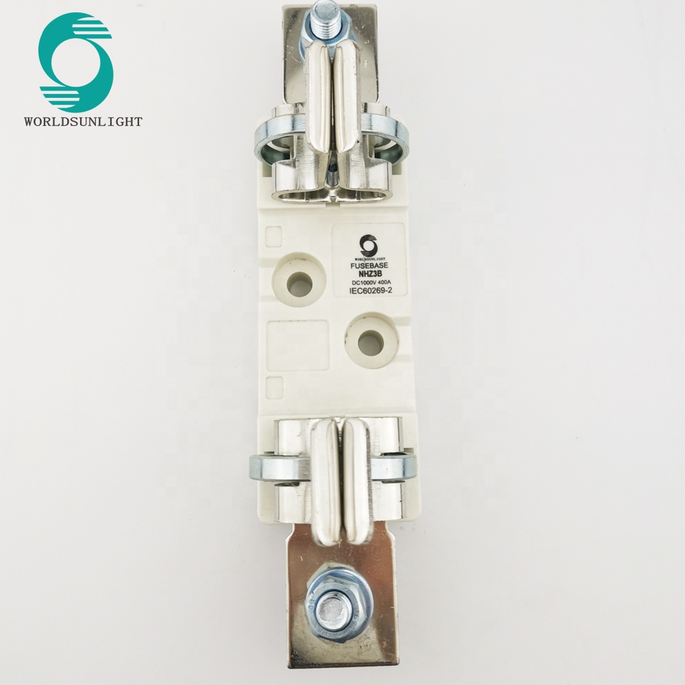 Worldsunlight NHZ3-400A IEC60269-2 33kA DC1000V gG 400A DC square pv solar fuse with fuse holder box base NHZ3B