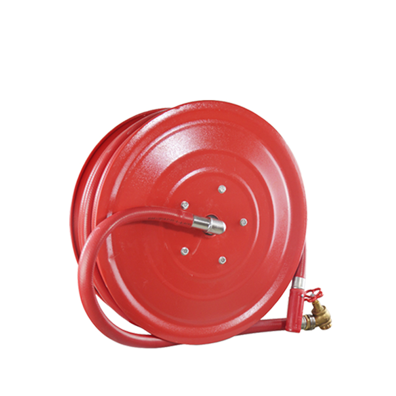 wall mounted metal fire hose reel cabinet, red fire hose reel