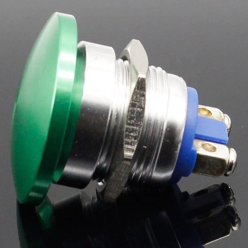 19 mm metal mushroom head start self-reset button switch often open red green screw foot current 5A