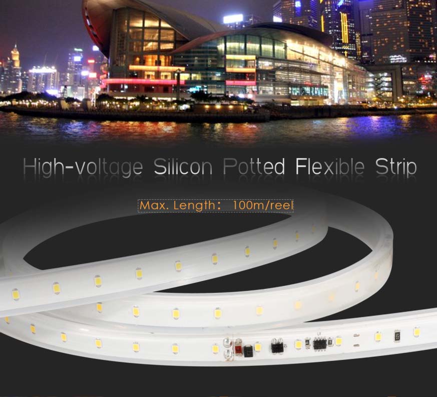 50m waterproof high voltage 220v flexible led strip light with 3 years warranty