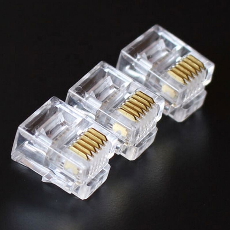 6P6C Crystal Head RJ11 Modular Plug Gold Plated Network Connector For Solid Phone Cables Connectors