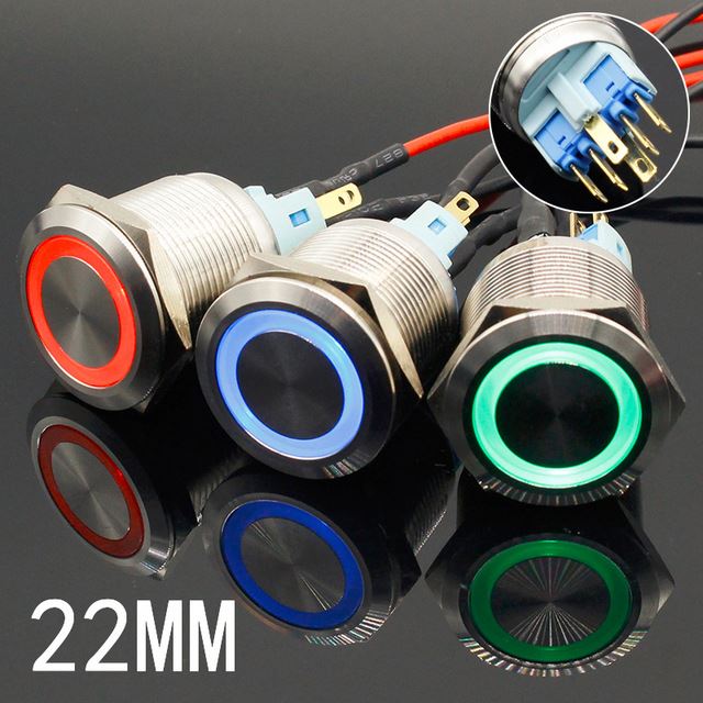 Colorful Useful Durable 5V 12V 24V 220V 22mm LED Power Push Button Switch Momentary/Latching Waterproof Metal Self-Locking