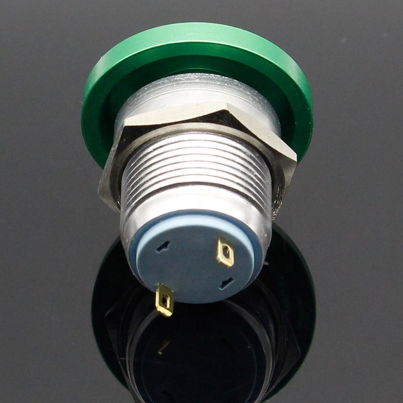 16mm metal mushroom head start self-reset button switch often open green screw foot current 5A