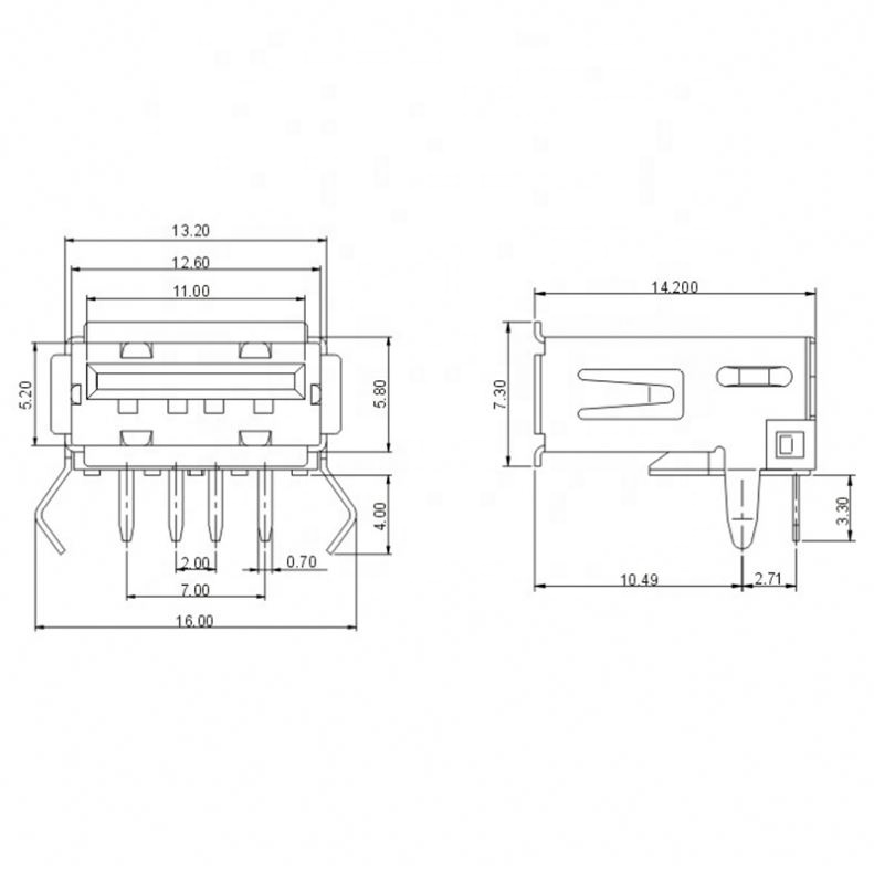 USB 2.0 4Pin A Type Female Socket Connector G54 2 feet 90 degree Data Transmission Charging