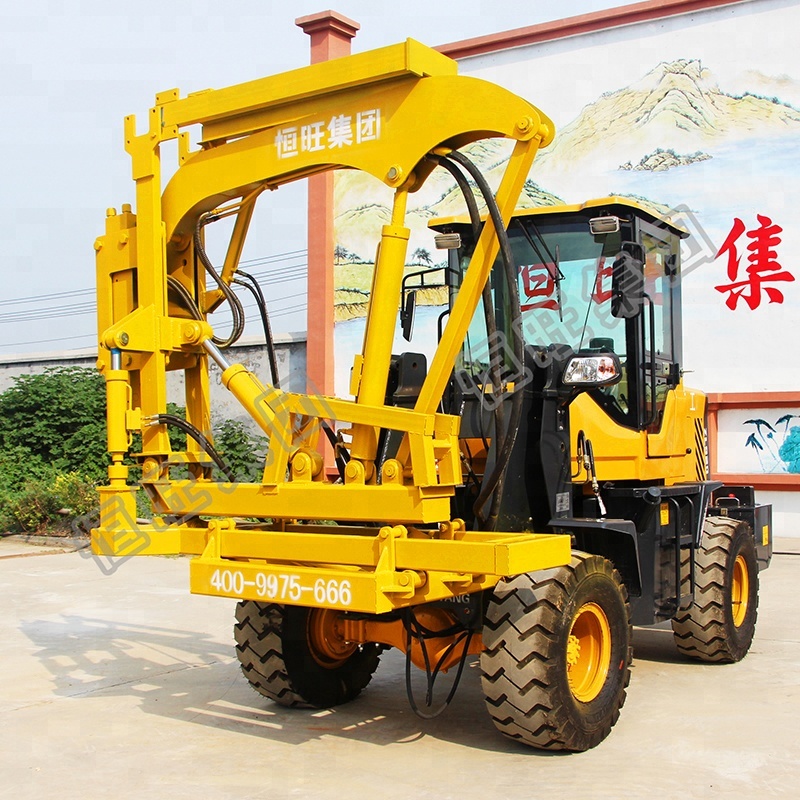 mini excavator mounted guardrail pile driver