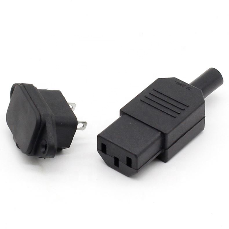 Black IEC 320 C13 Female Plug+C14 Male Plug Rewir able Power Connector 3pin Socket 10A /250V