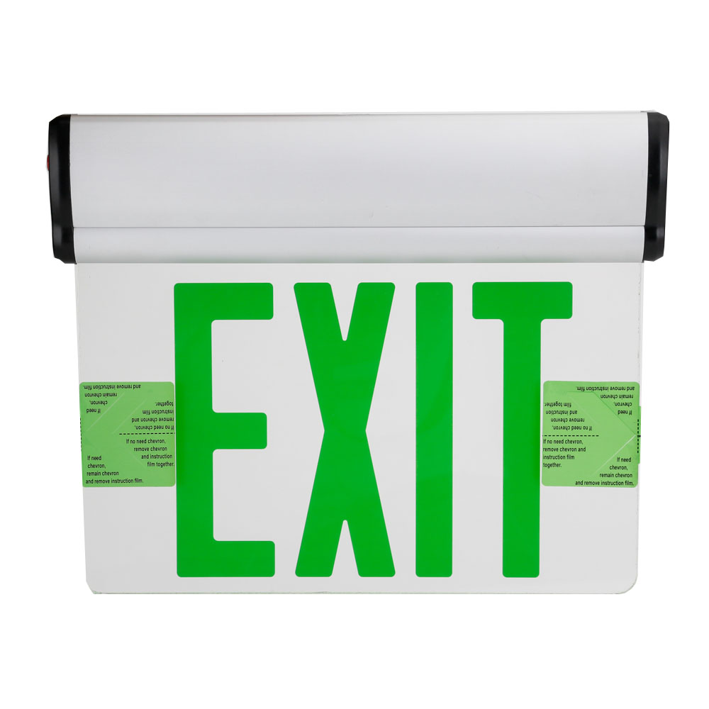Hardwired Edge Light Green LED Exit Sign Single Face Rotating Panel Battery Backup  Emergency Lighting