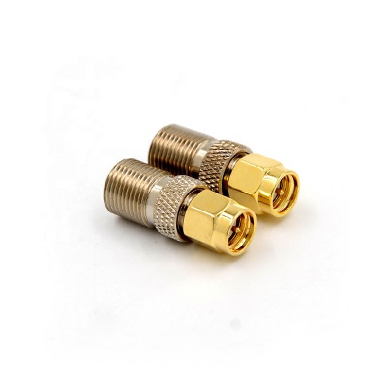 F Type Female Jack to SMA Male Plug Connector Straight RF Coaxial Adapter F connector to SMA Convertor gold Tone