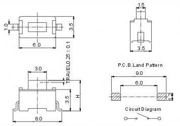 YT2030Y 3*6*5 5.0H white Touch Switch SMD Button 3 * 6 * 5mm feet Mini Micro Switch little Press 2 two Feet Pin On Sale