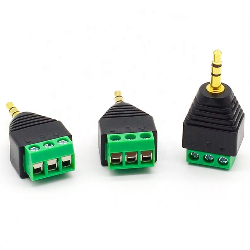 3.5mm 3ploe 1/8 Inch Stereo Male Plug to AV Screw Video Balun Terminal Jack 3.5 mm Male 3 pin Terminal Block Plug Connector