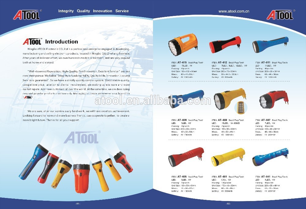 EUR plug led rechargeable hand light plastic body AT-615