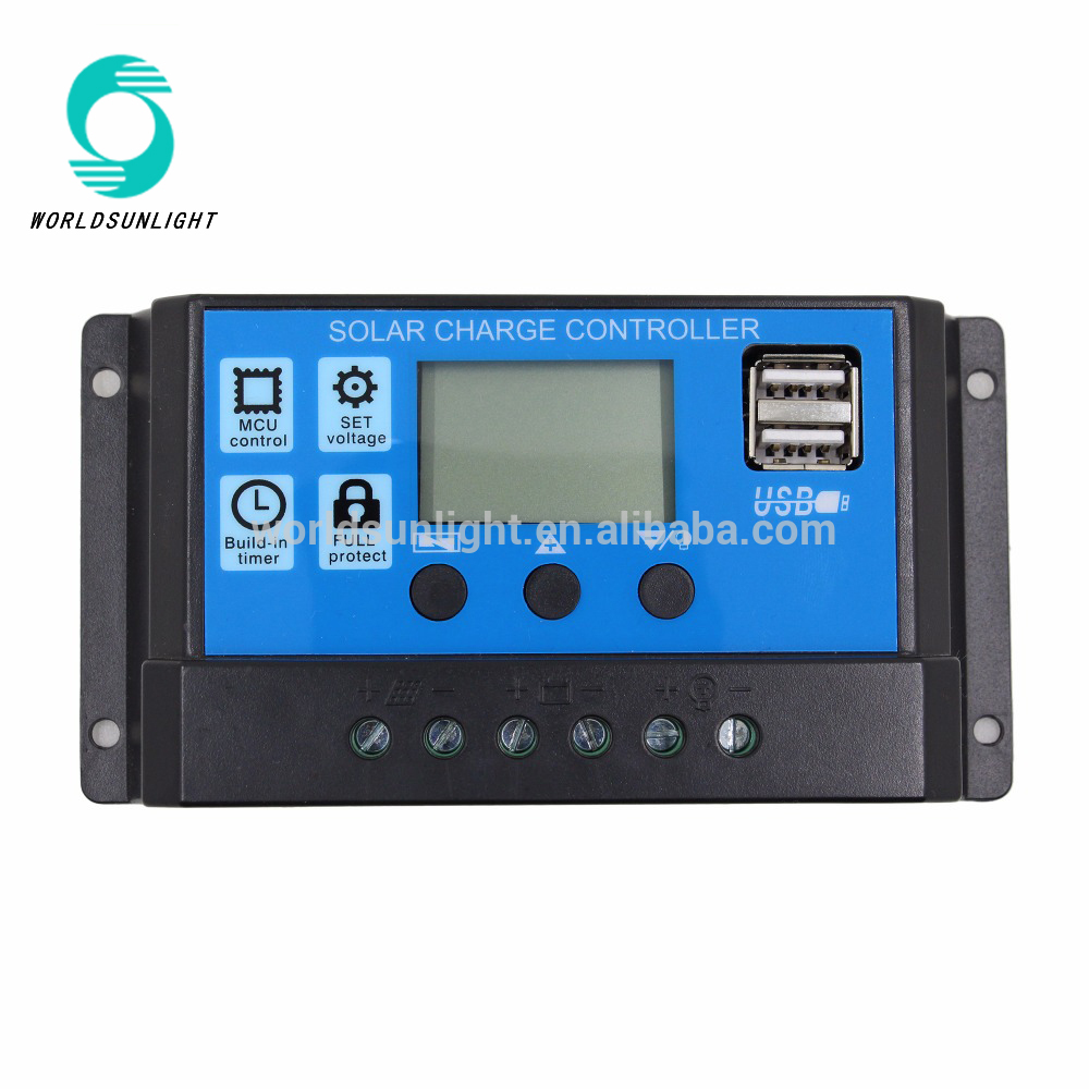 WSSCC-2 30A 12V 24V Dual USB 5V 3A Output Solar Panel Regulator LCD for Lead Acid Batteries PWM Solar Charger Controller