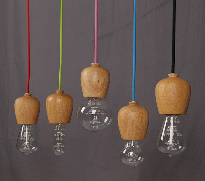 vintage Industrial light E27 base wood creative indoor pendant light