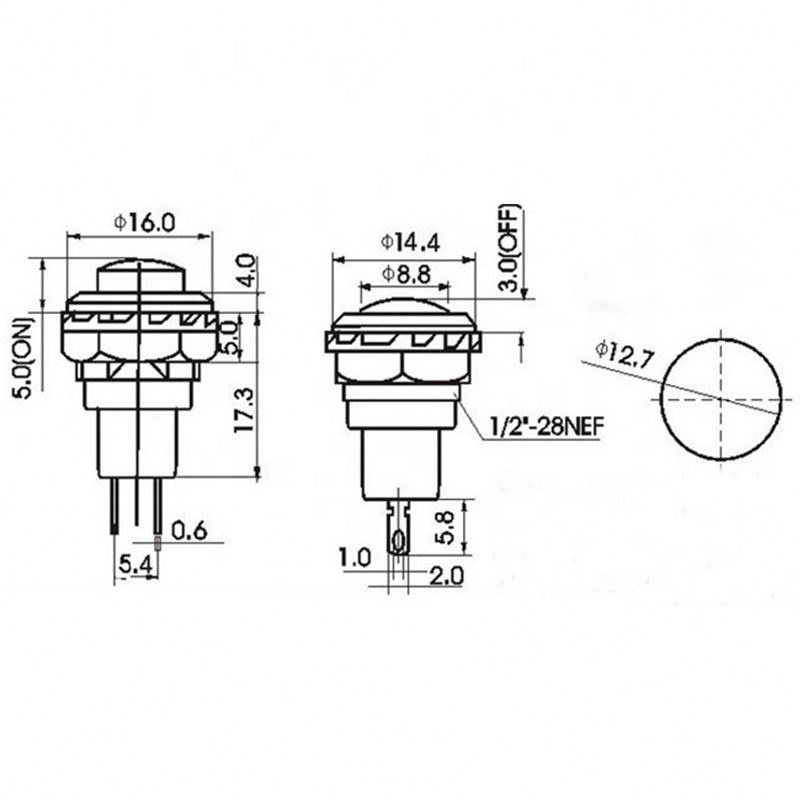 12mm Lock Latching OFF- ON Push Button Switch maintained fixed pushbutton switches