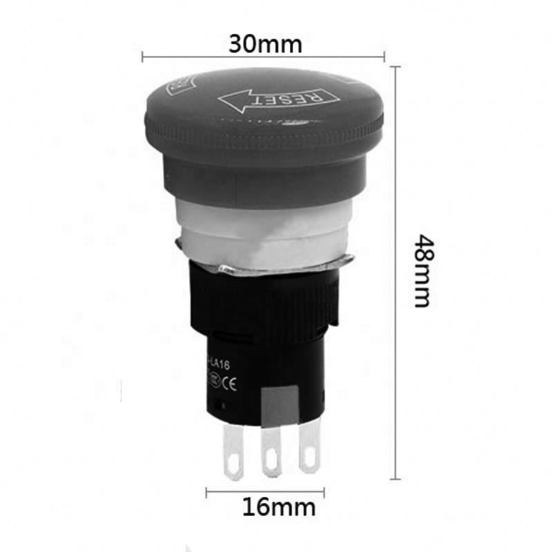 Waterproof 16mm Mushroom emergency stop e-stop switch 3 pins NO+NC Weather Pack push button switch