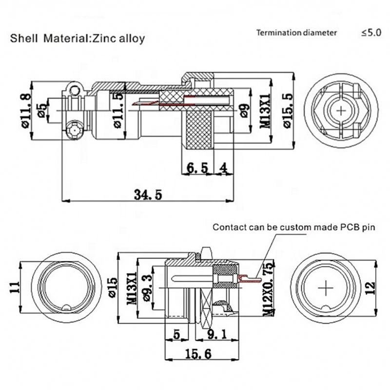 GX12 3 Pin Male & Female 12mm Wire Panel Connector Aviation Plug L89 GX12 Circular Connector Socket Plug