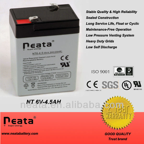 Long life time rechargeable battery 6V4.5AH20HR