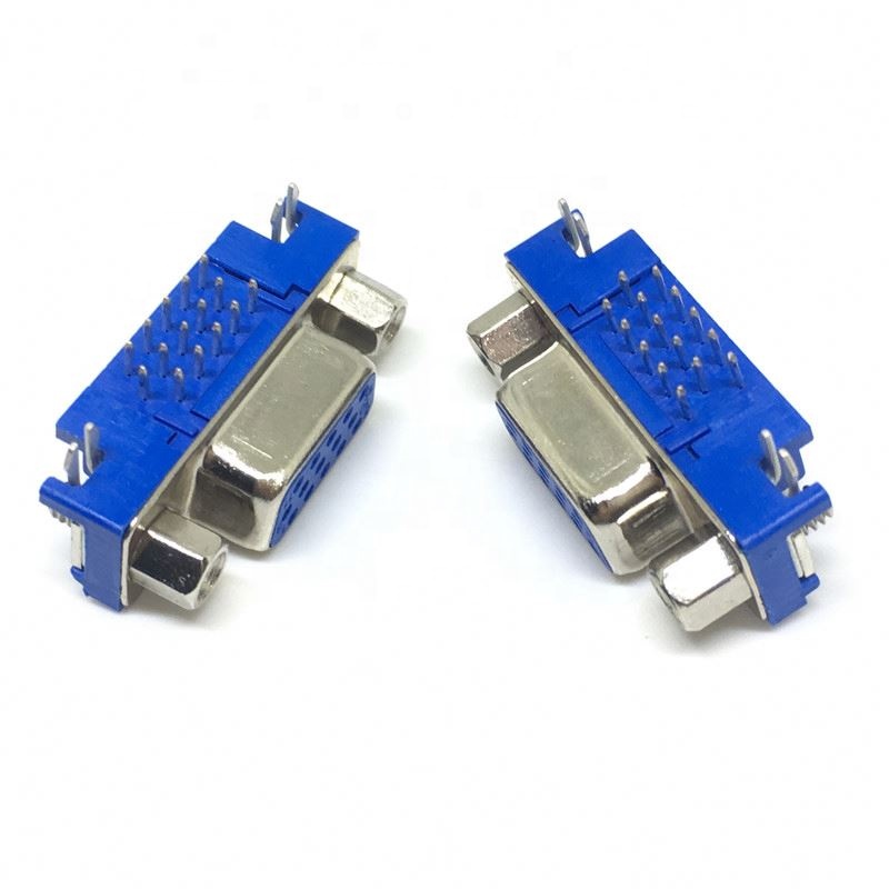 DB15 DR15 3Rows Blue Parallel Port 15 Pin D Sub Female 15 Way PCB 90 Degree Connector DB15 Socket Plug VGA Adapter