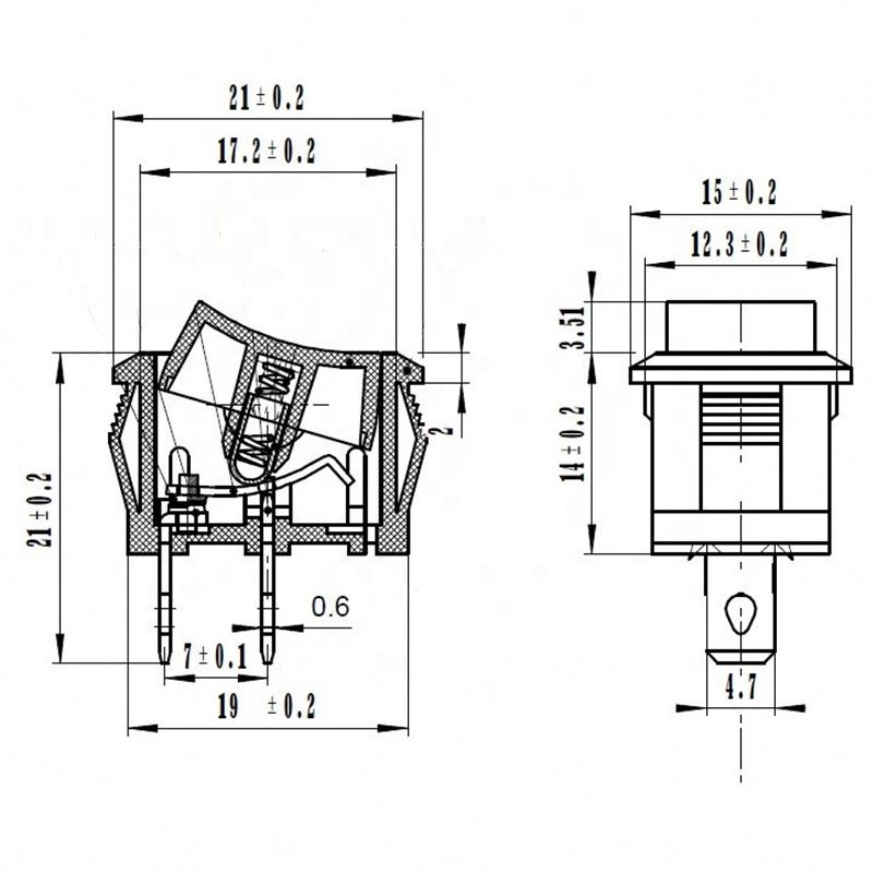 Black Push Button Mini Switch 6A-10A 110V 250V KCD1 2Pin Snap-in On/Off Rocker Switch 5PCS/Lot 21MM*15MM BLACK