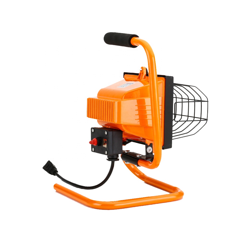 500W Portable Halogen Work Light with Floor Stand & Foam Handle, Yellow Finish, Bulb Easy Replace IP54