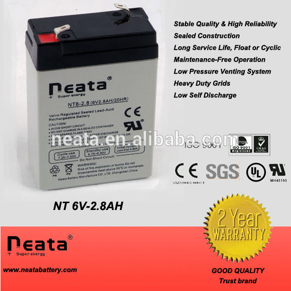 6v 2.3ah 20hr rechargeable lead acid battery