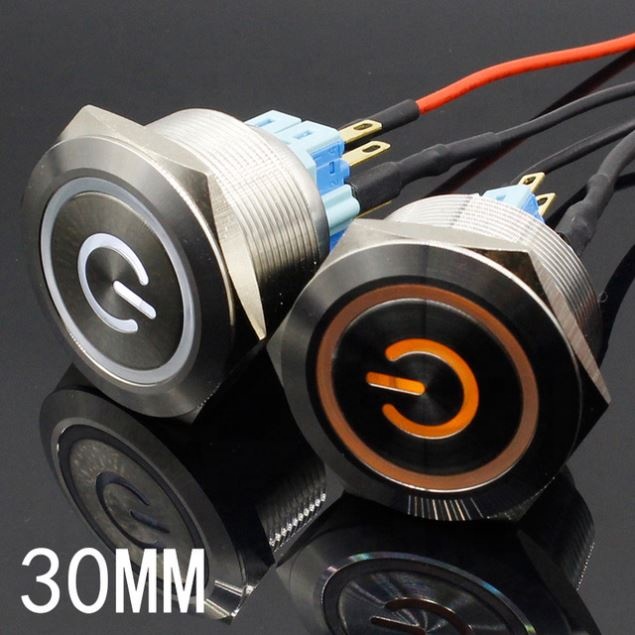 30mm Metal Stainless Steel Waterproof Momentary/Locking LED Push Button Switch Car Auto Engine Start PC Power Symbol