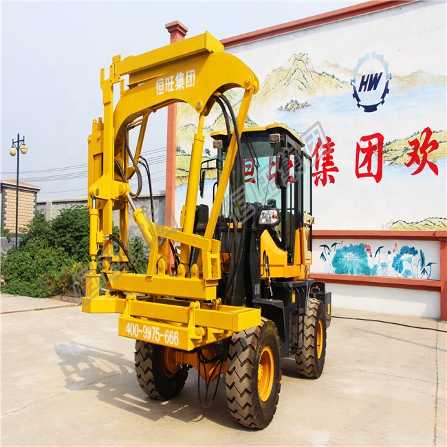 Small excavator mounted Guardrail pile driver for highway road