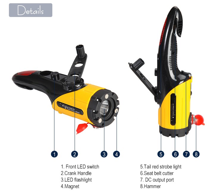 6in1 Multifunction Auto Emergency Light Mobile Charger Led Flashlight Torch