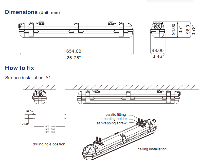 Opal cover LED Tri-proof 40w driver inside IK08 IP65 waterproof