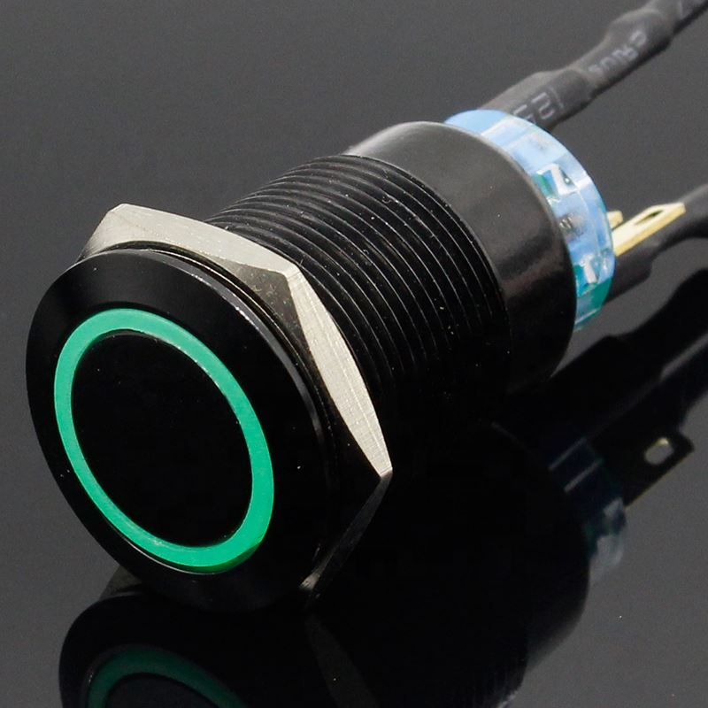 19mm Metal Alumina black press button Led power mark lamp button Momentary/Latching control switch PushButton Switch