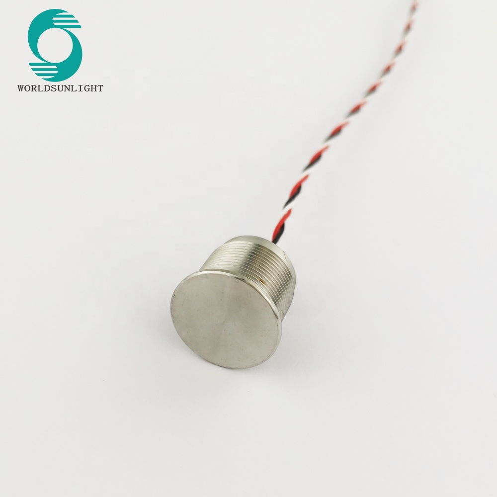 WS16BF1NOL IP68 16mm stainless steel Flat operator Flyingleads 24V AC/DC Normally open Latching piezo switch
