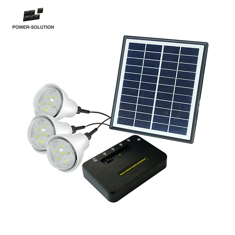 4W Solar Rechargeable Lighting System With 3 LED Bulbs And Rechargeable Battery