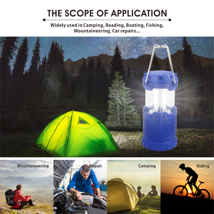 Widely Used ABS Material 250 Lumens 3 Cob Led Camping Lantern
