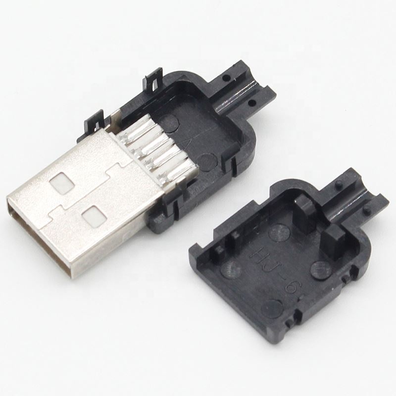 DIY USB 2.0 Connector Plug A Type Male 4 Pin Assembly Adapter Socket Solder Type Black Plastic Shell For Data Connection