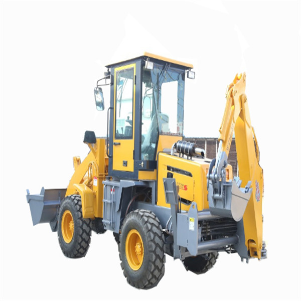 Backhoe loader with wood gripper, auger, tilting bucket