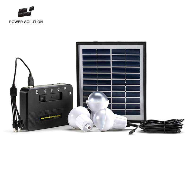 Rechargeable battery solar led light system for indoor lighting 3pcs 1W bulbs